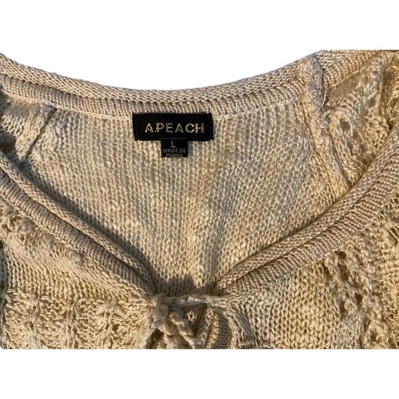 A Peach Sweater Women Large Beige Fringed Pullover Crochet Bohemian Bell Sleeves - Picture 3 of 13